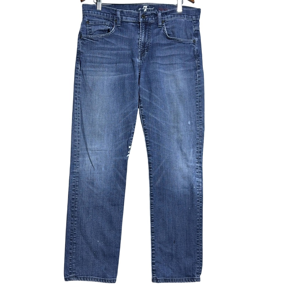 7 For All Mankind The Straight Jeans Mens Size 34 Cotton Blend Blue Denim